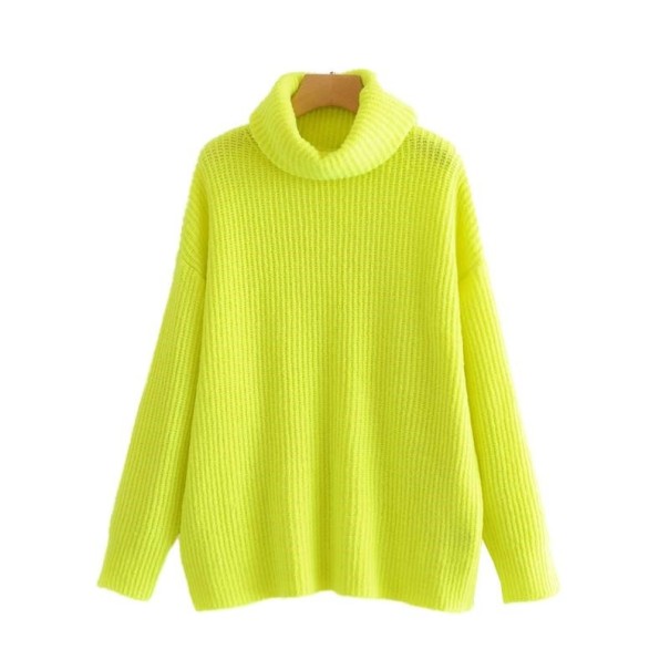 Maglione da donna oversize con collo alto giallo S