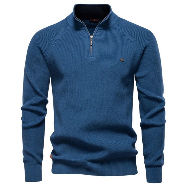 Maglione da uomo a maniche lunghe con colletto alto Maglione elasticizzato in cotone con zip a metà Colore unico maglione moderno disponibile in più colori blu XL
