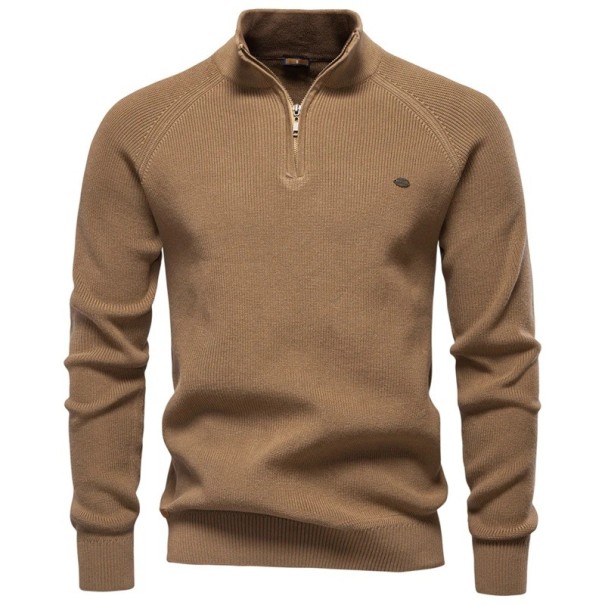 Maglione da uomo a maniche lunghe con colletto alto Maglione elasticizzato in cotone con zip a metà Colore unico maglione moderno disponibile in più colori marrone S