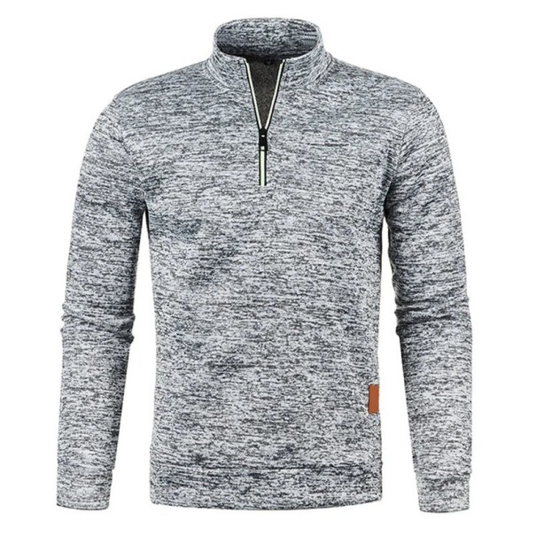 Maglione da uomo a maniche lunghe con collo alto Zip parziale Maglione in poliestere monocolore Elegante e comodo maglione moderno in più colori grigio chiaro XL
