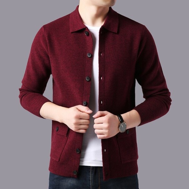 Maglione da uomo con bottoni A2611 rosso scuro XL