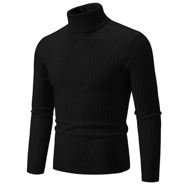 Maglione da uomo con colletto alto Monocromatico Elegante maglione invernale per uomini Maglione lavorato a maglia in stile Materiale in poliestere Vari colori nero XXS