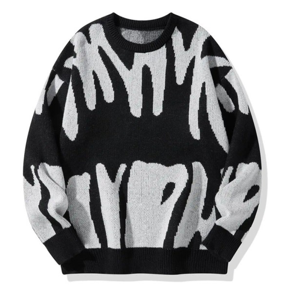 Maglione da uomo con motivo irregolare Collo rotondo casual Maglione lavorato a maglia moderno autunnale invernale Poliestere Vari colori nero S