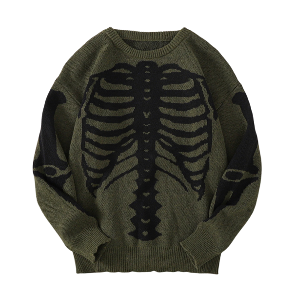 Maglione da uomo con motivo scheletro Maniche lunghe Maglione a maglia monocolore con scollatura a O Moda stilosa per autunno e inverno Poliestere Vari colori verde M