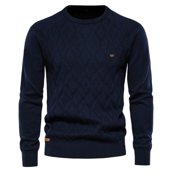 Maglione da uomo in cotone con maniche lunghe e scollo a O Maglione lavorato a maglia monocolore Moda elegante per il tempo libero Abbigliamento autunnale e invernale blu scuro XS