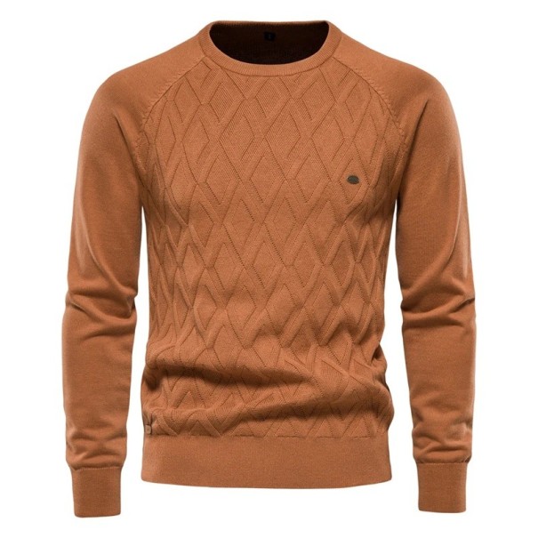 Maglione da uomo in cotone con maniche lunghe e scollo a O Maglione lavorato a maglia monocolore Moda elegante per il tempo libero Abbigliamento autunnale e invernale marrone XS