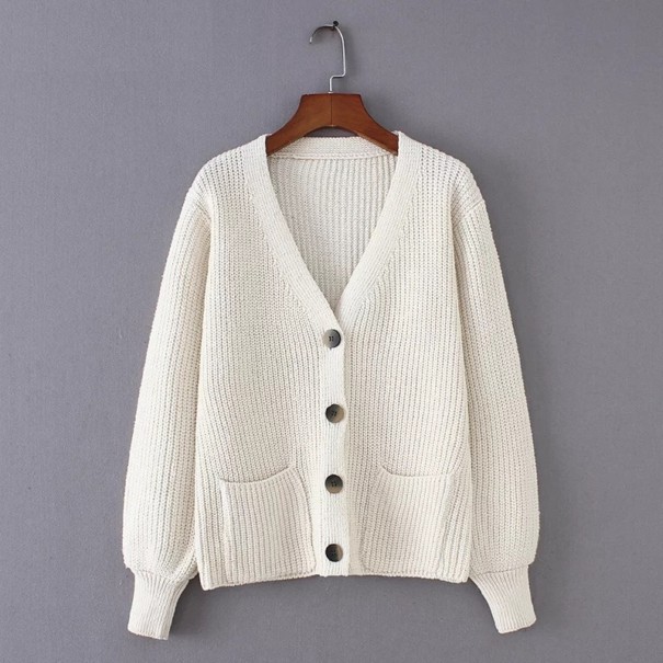 Maglione donna oversize con tasche e bottoni crema