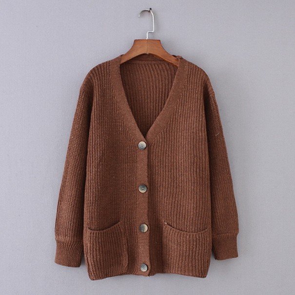 Maglione donna oversize con tasche e bottoni marrone