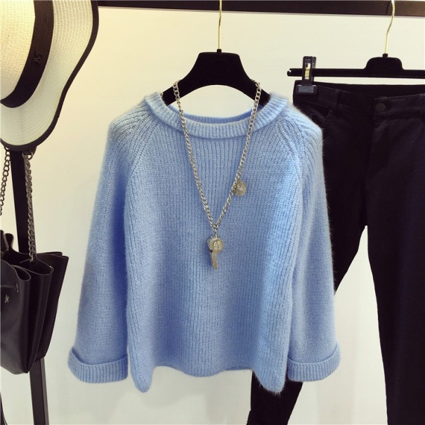 Maglione invernale lavorato a maglia da donna J2453 blu