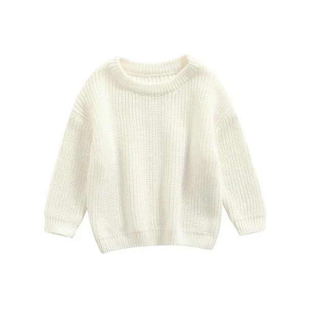 Maglione lavorato a maglia per bambini Maglione largo autunnale e invernale con maniche lunghe Maglione in acrilico e cotone monocolore per ragazze e ragazzi bianco 3-6 mesi