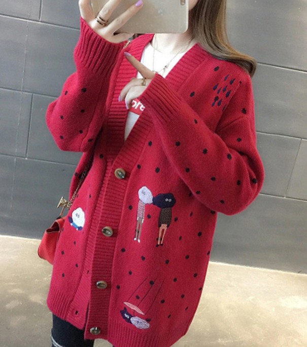 Maglione lungo da donna con bottoni A2339 rosso