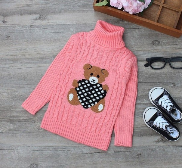 Maglione per bambini con orsetto J2889 rosa 9-12 mesi