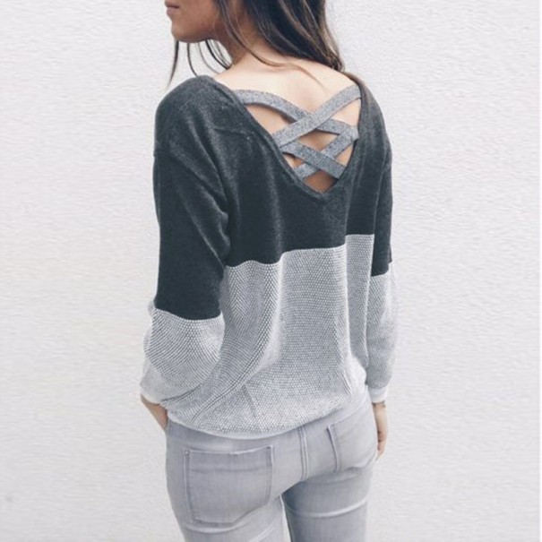 Maglione reversibile da donna con lacci J1833 grigio L