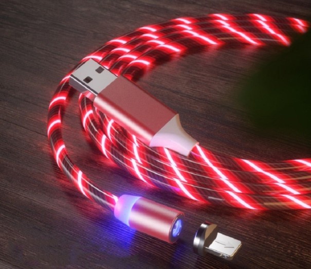 Magneettinen USB-kaapeli LED-valaistuksella punainen 3