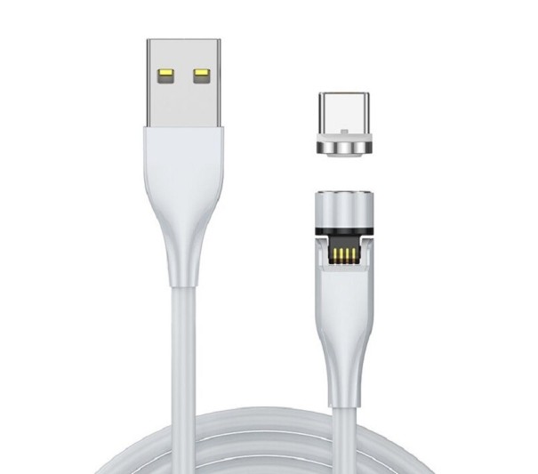 Mágneses USB kábel K660 forgó csatlakozóval fehér 1 m 2