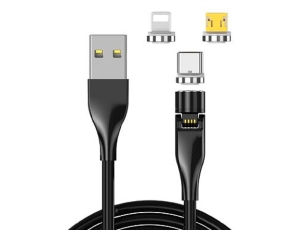 Mágneses USB kábel K661 forgó csatlakozóval fekete 2 m