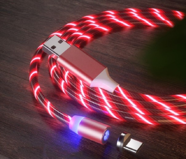 Mágneses USB kábel LED világítással piros 2