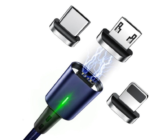 Mágneses USB töltőkábel K438 kék 1 m