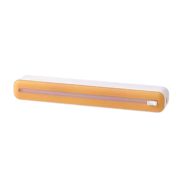 Magnetic Food Wrap Dispenser 36×5×4.8 cm with Integrated Cutter for Plastic and Aluminium Foil Storage Box Holder for Cling Film yellow