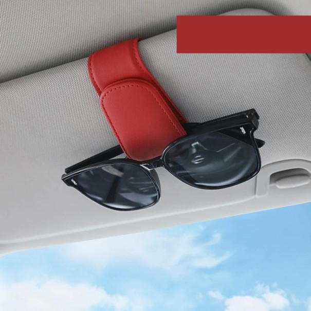 Magnetic Glasses Holder for Car 10 x 4.5 cm with Clip for Sun Visor Scratch Protection Universal Mounting red