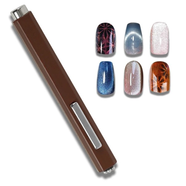 Magnetic Nail Stick 11 x 1.28 cm With Three Magnets Wooden Handle Magnet for Gel Polish Cat Eye Effect Nail Art Decorating Tool brown