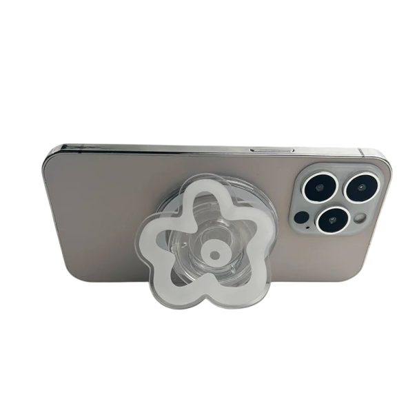 Magnetic Phone Holder for iPhone Plastic Flower Stand with Magnet Stylish Decorative Mobile Holder for Desk and Car white
