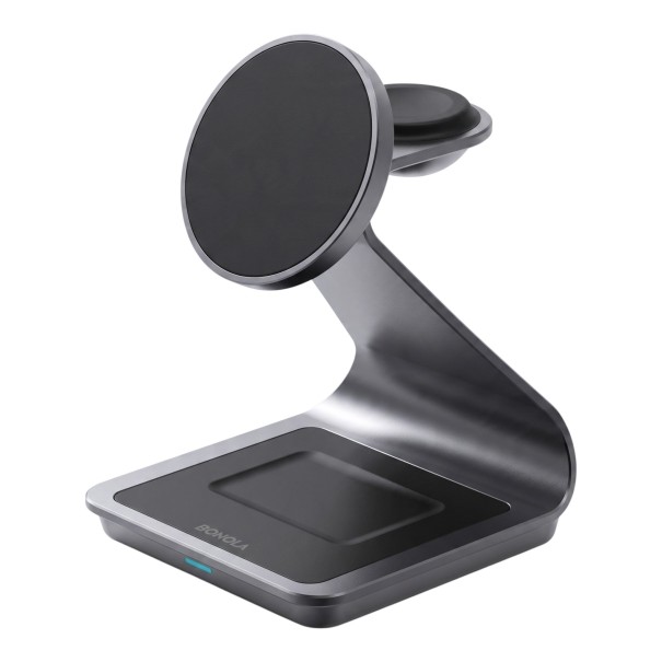 Magnetická bezdrôtová nabíjacia stanica 3v1 Bonola S adaptérom 20 W EU pre Samsung Galaxy telefón, hodinky a slúchadlá Hliníková Čierna 1