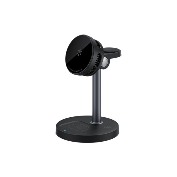 Magnetická nabíjecí stanice 3 v 1 15 W s chlazením TEC a ventilátorem Výška 139 mm Otočný stojan pro iPhone Apple Watch a AirPods Černá 1