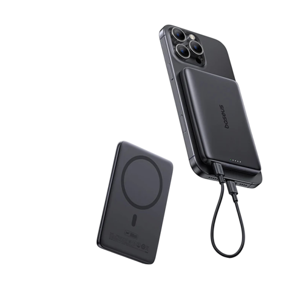 Magnetická powerbanka Baseus S rychlonabíjením PD 27 W a bezdrátovým nabíjením 10 000 mAh Hliníkové tělo Na telefon i sluchátka černá
