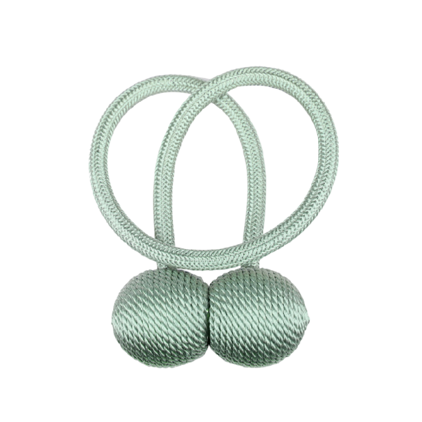 Magnetická spona na záclony s opleteným lankem 49 cm polyester a magnet dekorativní úchyt pro závěsy a záclony zelená