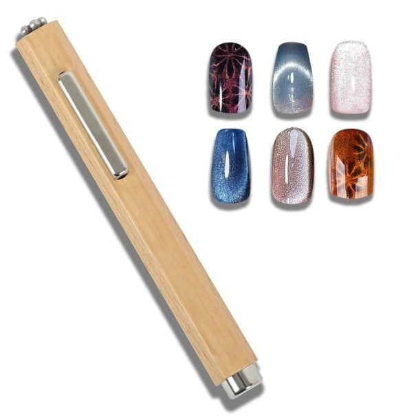Magnetická tyčinka na nechty 11 x 1,28 cm S tromi magnetmi Drevená rukoväť Magnet na gél lak Efekt mačacieho oka Nail art Pomôcka svetlo hnedá