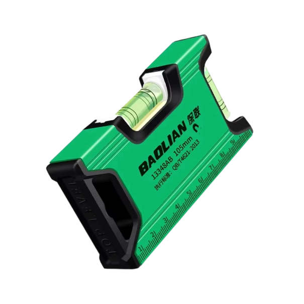 Magnetická vodováha hliníková dvojitá bublina délka 105 mm šířka 14 mm výška 54 mm přesná lihová vodováha zelená 1