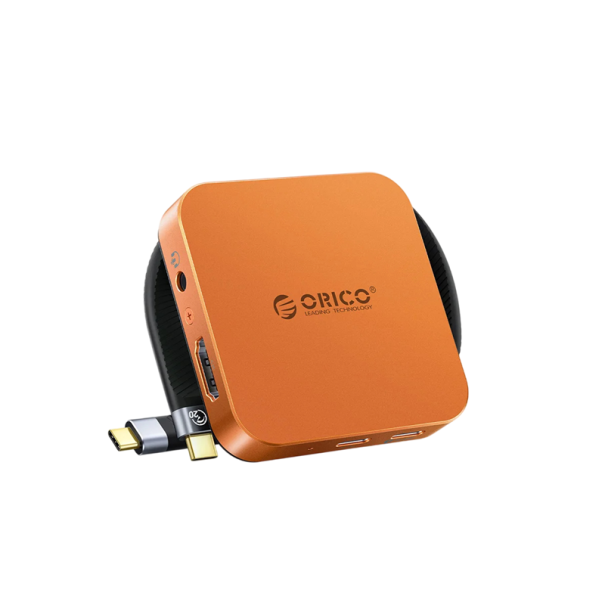 Magnetický box na mobil ORICO MG7 dokovací stanice pro M.2 NVMe 2230 SSD USB-C 10 Gb/s HDMI 4K se čtečkou SD a TF pro iPhone i notebook oranžová