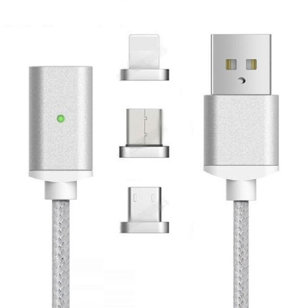 Magnetický dátový USB kábel K629 strieborná 1,5 m