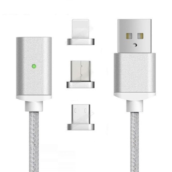 Magnetický dátový USB kábel K629 strieborná 2 m