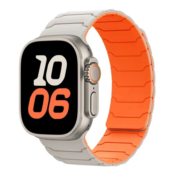 Magnetický silikónový remienok pre Apple Watch Series 11 42 mm Nastaviteľný pás s magnetickým zapínaním mäkký pohodlný remienok svetlo oranžová