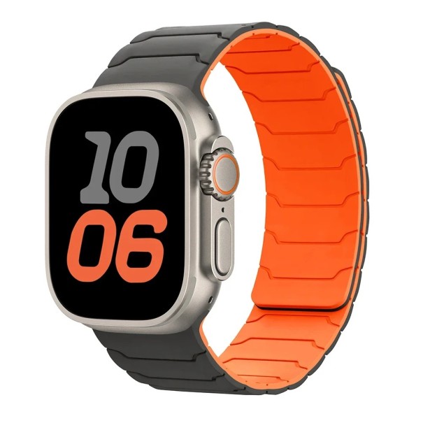 Magnetický silikonový řemínek pro Apple Watch Series 11 42 mm Nastavitelný pásek s magnetickým zapínáním měkký pohodlný řemínek pro každodenní nošení oranžová