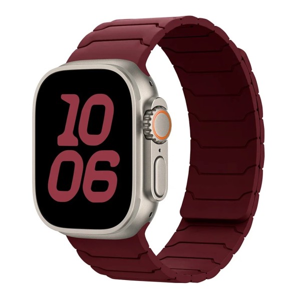 Magnetický silikonový řemínek pro Apple Watch Series 11 46 mm Nastavitelný měkký pásek s magnetickým zapínáním pohodlný řemínek pro každodenní nošení vínová
