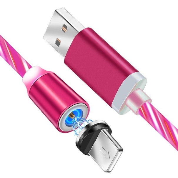 Magnetický USB nabíjecí osvětlený kabel tmavě růžová 1 m 1