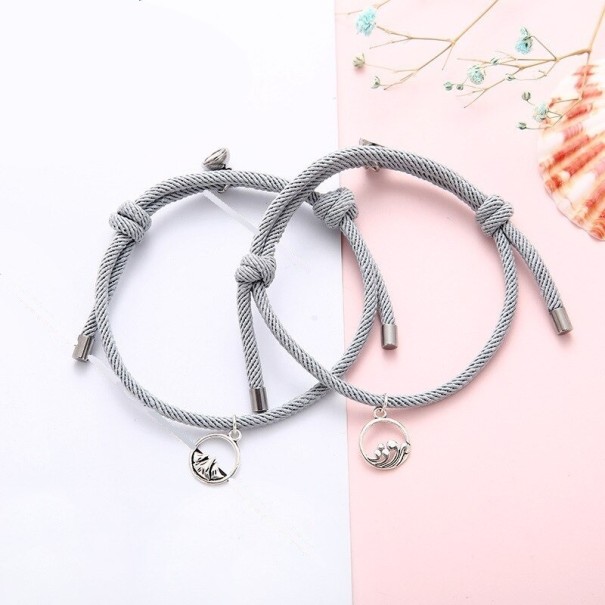 Magnetische armband met touwtjes voor koppels (2 stuks) grijs