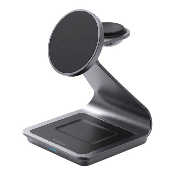Magnetische drahtlose Ladestation 3in1 Bonola mit 20 W EU-Adapter für Samsung Galaxy Telefon, Watch und Buds, Aluminium Schwarz 1