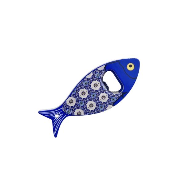 Magnetische flesopener vis 2-in-1 decoratieve magneet blauwe mozaïekpatroon keukenaccessoire voor de koelkast en metalen oppervlakken 1