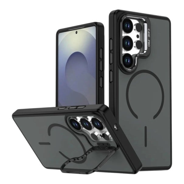 Magnetische hoes voor Samsung Galaxy A05s Duurzame Opklapbare standaard van camerakader Ondersteuning voor draadloos opladen Telefoonhoes zwart