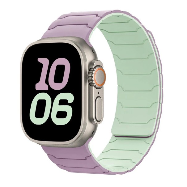 Magnetische siliconen band voor Apple Watch Series 11 46 mm Verstelbare zachte band met magnetische sluiting comfortabele band voor dagelijks gebruik paars