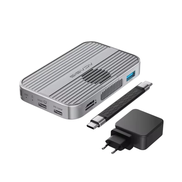 Magnetisches Gehäuse für M.2 NVMe SSD mit Kühlventilator 6in1 Dockingstation USB-C 10 Gb/s HDMI 4K und PD 100W für Laufwerke bis 8 TB grau