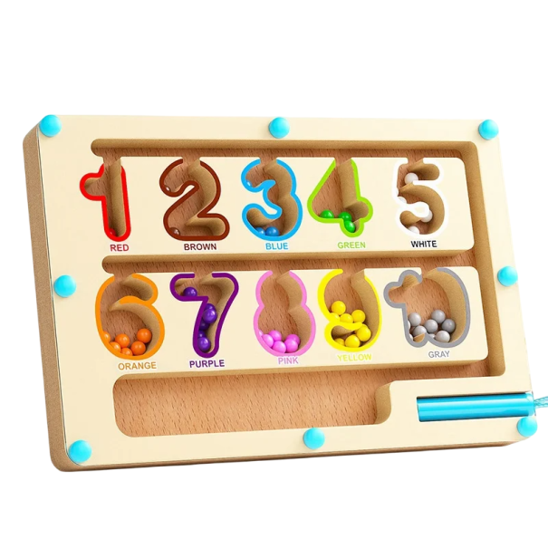Magnetisches Holzlabyrinth 23 x 16 cm, Lernspielzeug für Kinder, Sortieren farbiger Perlen, Zahlenspiel, Montessori-Hilfe 1