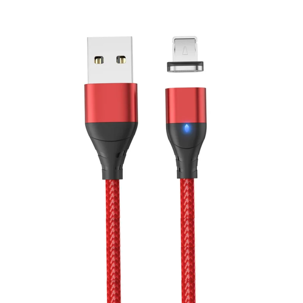 Magnetisches Schnellladekabel USB A auf IOS iPhone Lightning 1m 3A LED Anzeige starker Magnet Daten- und Stromkabel Magnetstecker rot