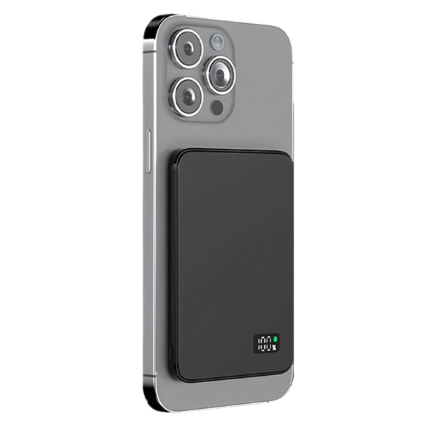 Magnetisk Powerbank 10000mAh med LED-skärm Ultratunn trådlös bärbar batteri MagSafe USB-C för iPhone Samsung AirPods svart