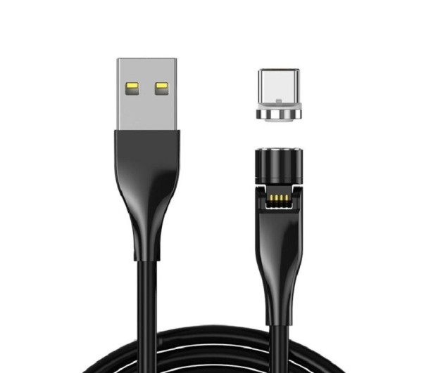 Magnetisk USB-kabel med roterende stik K660 sort 1 m 2