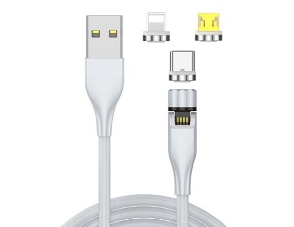 Magnetisk USB-kabel med roterende stik K661 hvid 1 m